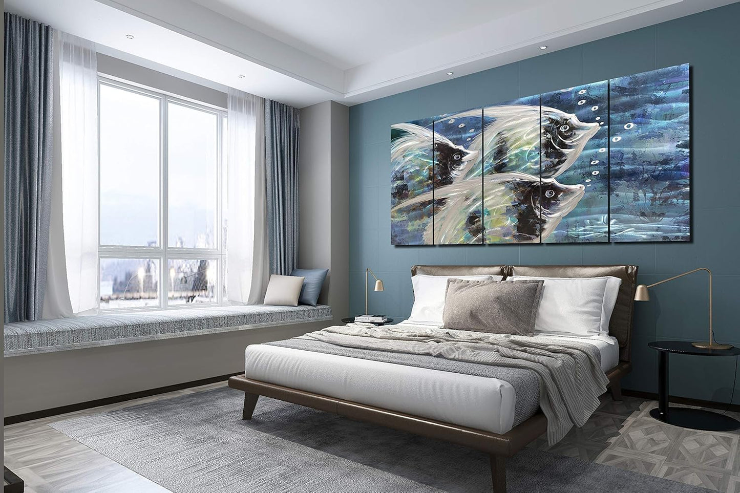 Yihui Arts Abstract Fish Metal Wall Art 3D Coastal Pictures On Aluminum For Bedroom Decoration