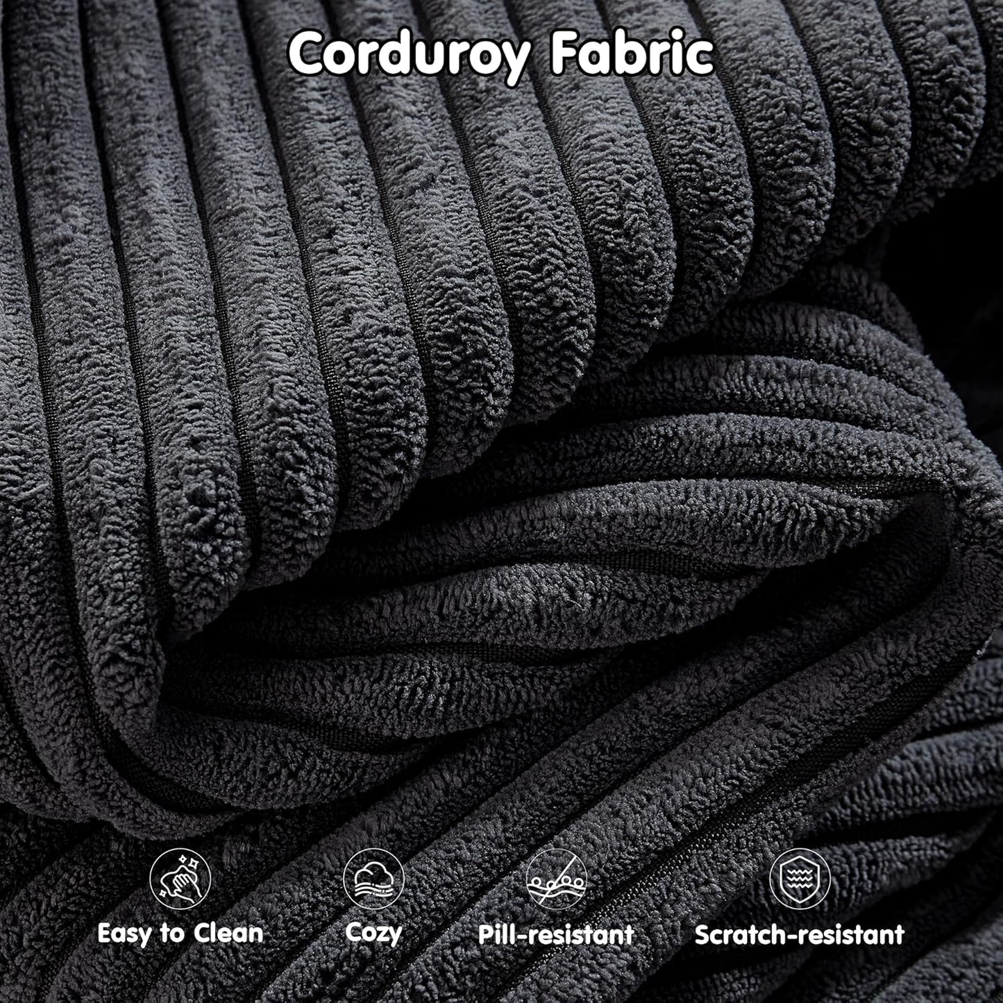 ovios 104" Cloud Sectional Couch with L-Shape Chaise,Modern Modular Sofa with Deep Seat, Upholstered Couches for Living Room Bedroom,No Assembly Required, Grey (Corduroy Fabric)