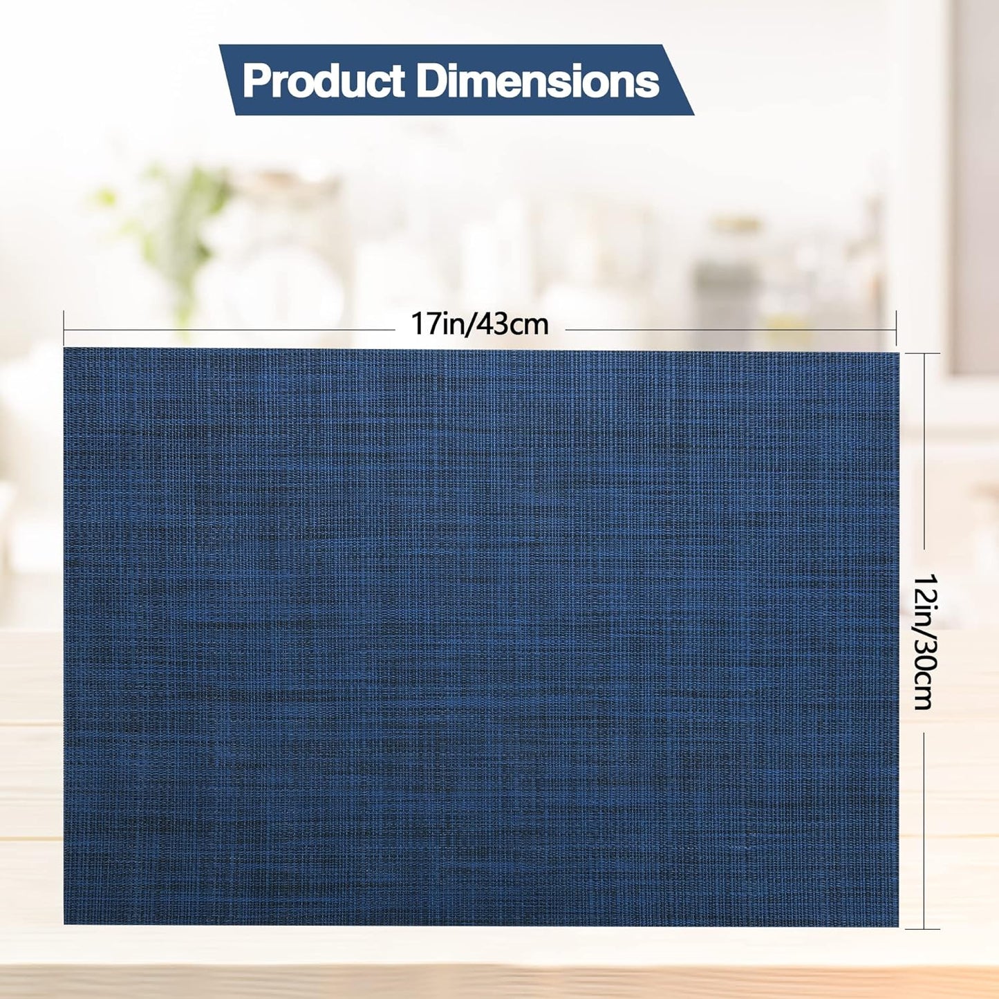 Navy Blue Placemats Set of 4 - Easy Clean Washable Vinyl Placemats - Wipeable Heat Resistant Table Mats for Dining Table - 17x12 Inch (Navy Blue, 4)