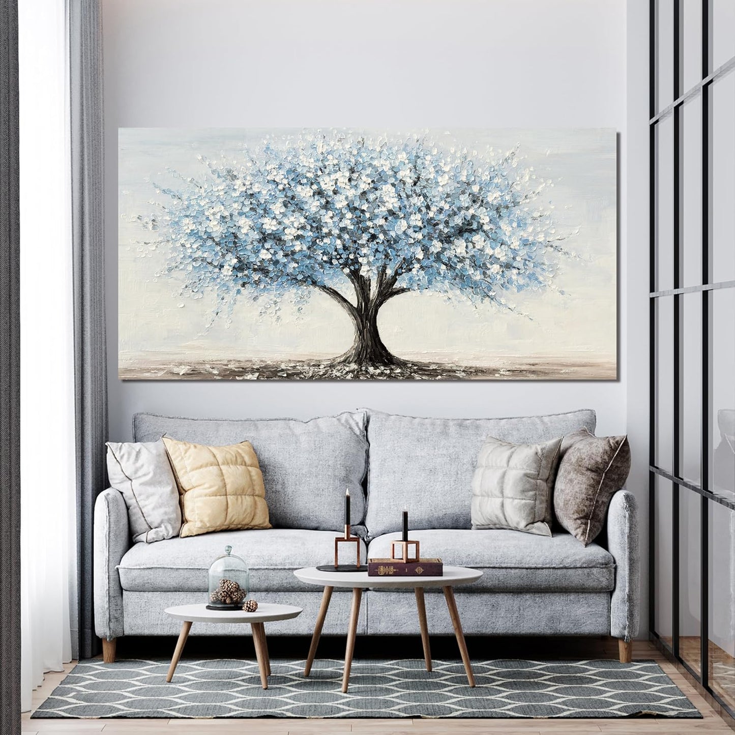 Canvas Wall Art Decor Large Tree of Life Wall Art Decorations Canvas Art Wall Decor Wall Art Pictures for Living Room Vintage White Blue Wall Art Prints Artwork for Walls Bedroom Office Decor 24"X48"