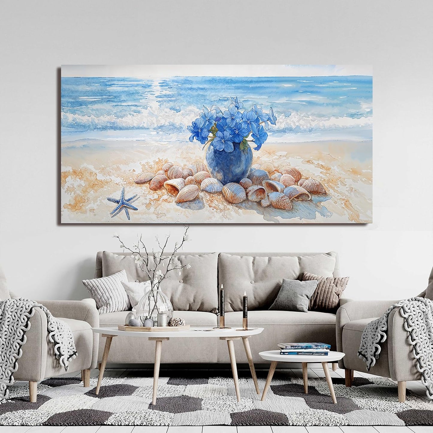 Canvas Wall Art Decor Modern Landscape Wall Art For Living Room Blue Coastal Wall Art Large Artwork for Walls Floral Wall Decor Paintings Art Work For Home Kitchen Office Wall Decor 29" X 58"