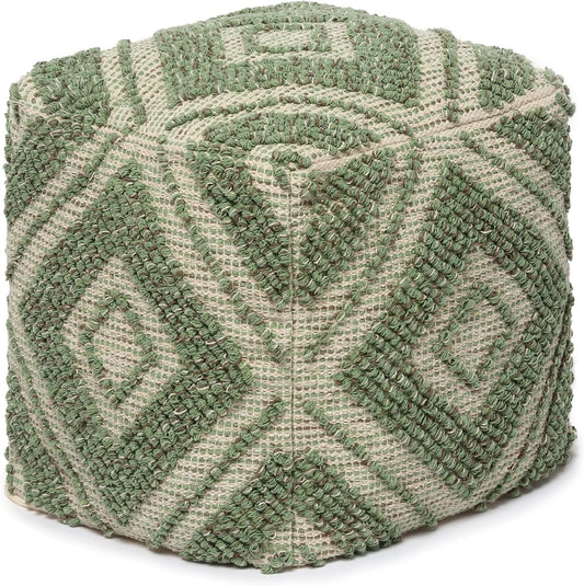 REDEARTH · Tufted Pouf Ottoman with Filler Textured Storage Cube Bean Bag Pouffe Footrest for Living Room, Bedroom, Nursery, Kidsroom; 100% Cotton (17.5"X17.5"X17.5", Solitaire Lozenge Kiwi)