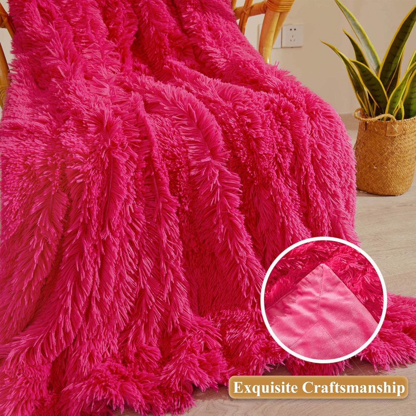XeGe Luxury Faux Fur Throw, Hot Pink Soft 50x60 Fluffy Blanket, Shaggy Plush Decorative Couch Throw, Cute Furry Fuzzy Office Lap Blanket for Bed Bedroom Living Room, Hot Pink