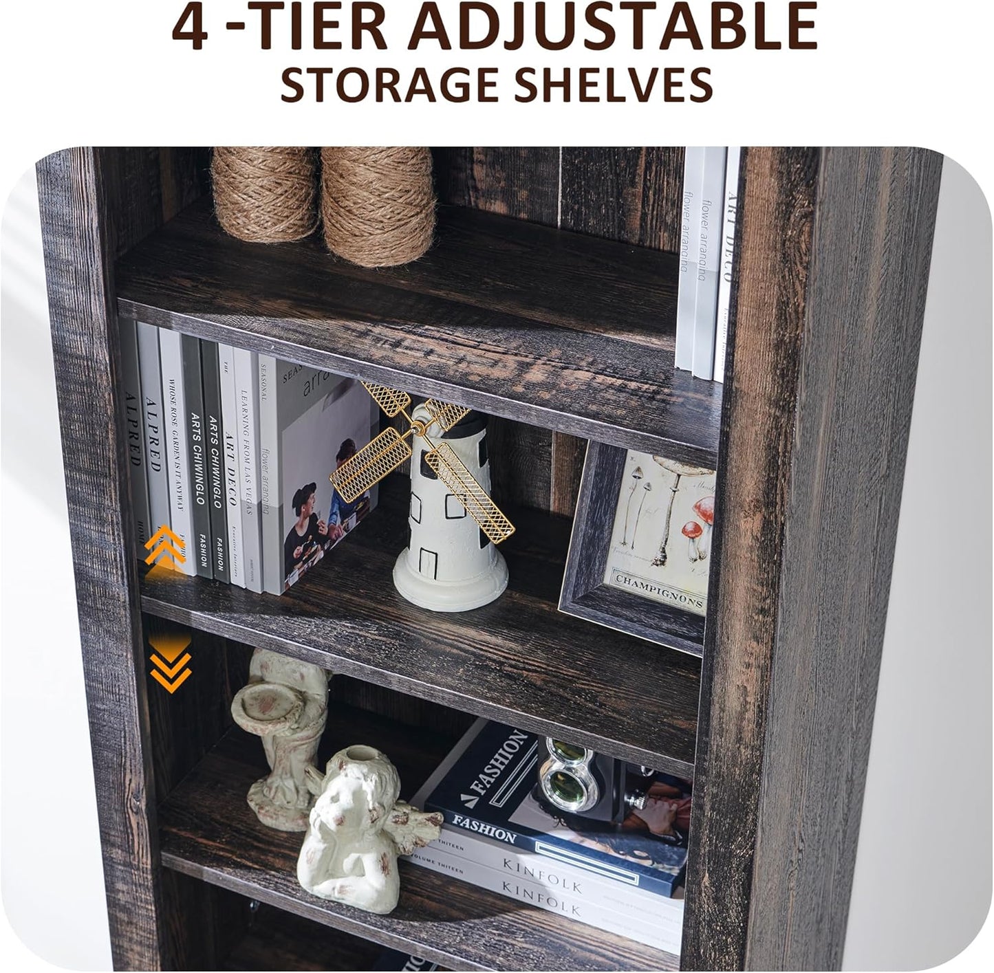 OKD 72'' Tall Bookshelf with Storage, Farmhouse 4 Tier Bookcase w/Barn Door, Adjustable Shelves and Drawers, Rustic Wooden Office Bookshelves for Home Bedroom, Living Room, Library (Dark Rustic Oak)