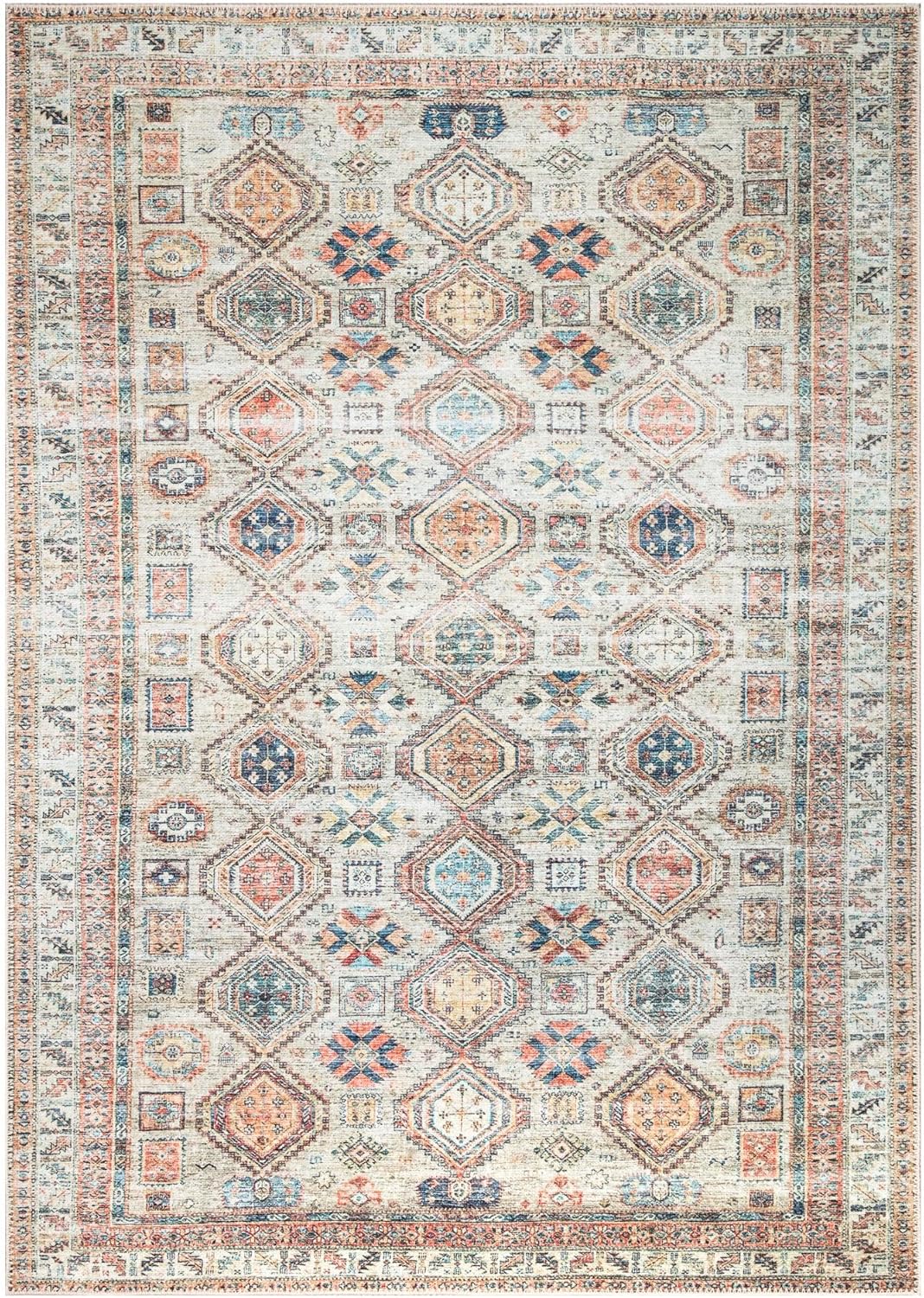 Keen Home Design 5x7 Rug - Machine Washable Area Rug with Non-Slip Backing, Ideal for Living Room, Dining Room, Bedroom - Vintage, Easy Clean, Durable, Low Pile Rug - (5' x 7')