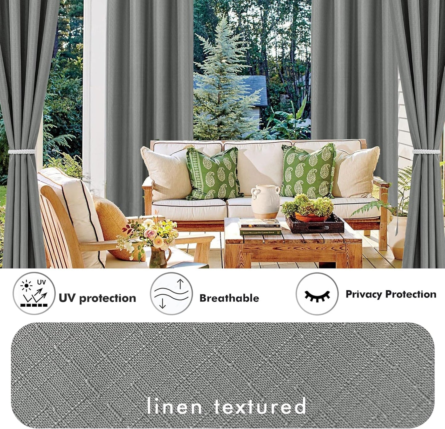 HolidayIdeas 4 Panels Outdoor Curtains for Patio Waterproof Linen Curtains 95 Inch Length-Outside Curtains Heavy Duty, Privacy, Weighted for Pergola, Porch, Gazebo-54 Wide x 95" Long Light Grey