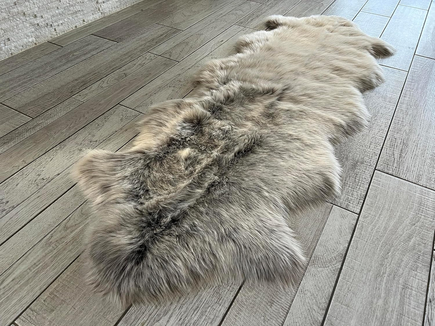 LAMBZY Faux Sheepskin Super Soft Hypoallergenic Free Shape Silky Shag Rug, Luxury Shaggy Silky Plush Carpet for Bedrooms Living Kids Room Sofa Rugs (Brown with Beige Tips, Double 2'x6')