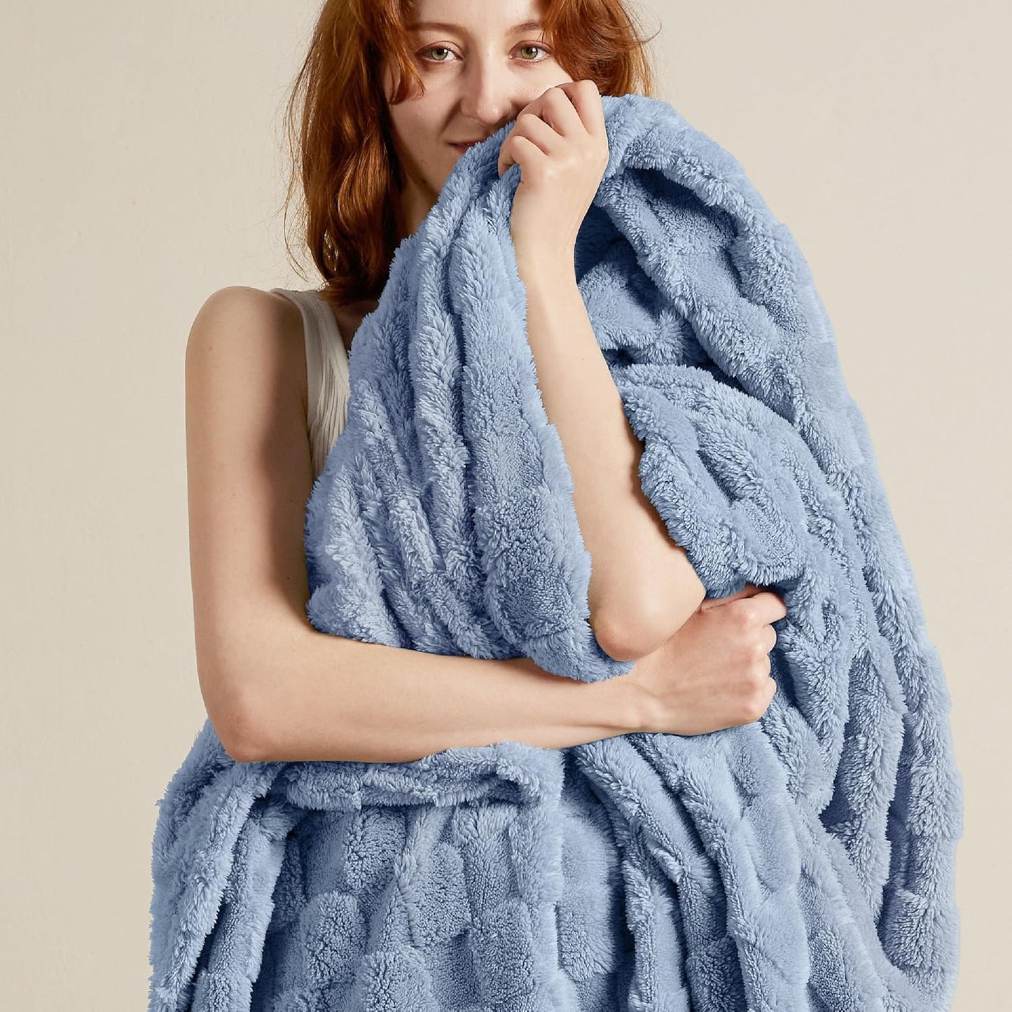 Bedsure GentleSoft Ashley Blue Throw Blanket for Couch - Super Soft Cozy Blankets Gifts for Women Men Girls, Cute Small Fleece Throws for Bedroom Home Decor, 50x70 Inches