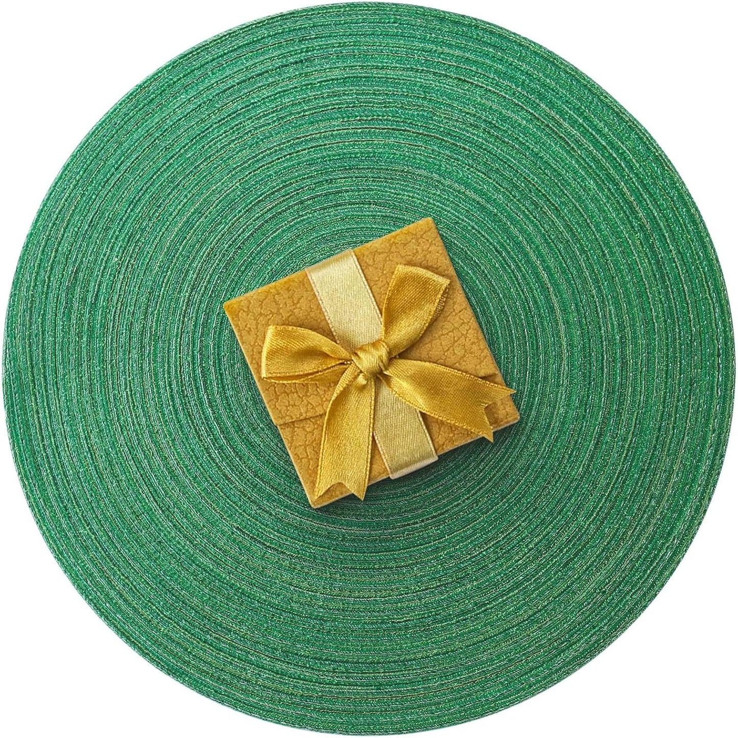 AHHFSMEI Round Braided Placemats Set of 6 Round Table Mats for Dining Tables Natural Woven Heat Resistant Place mats 15 Inch (Christmas Green, 6)