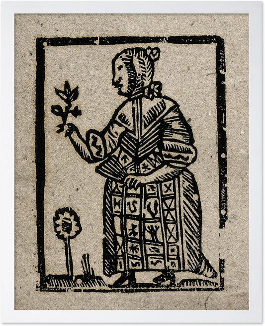 Poster Master Vintage Woodcut Poster - Retro Medieval Print - Gift for Gothic, Horror Fan - Witch Holding a Plant, Magic, Spell, Herbalist - Wall Decor for Bedroom, Dorm, 8x10 White Framed
