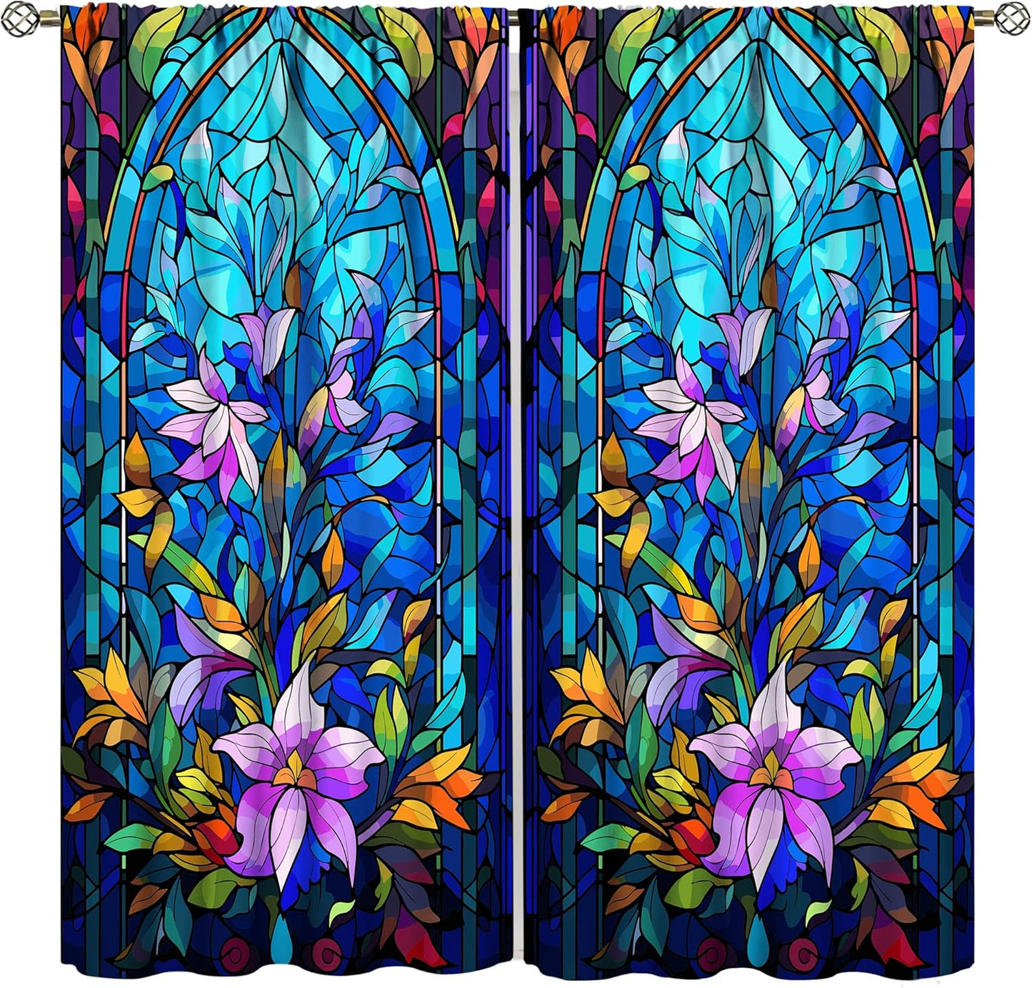 Stained Glass Curtains,Abstract Colorful Floral Geometric Art Home Decor Drapes for Bedroom Living Room Kitchen Window Treatment 2 Panels Set Total Size 63" W X 72" L Inch