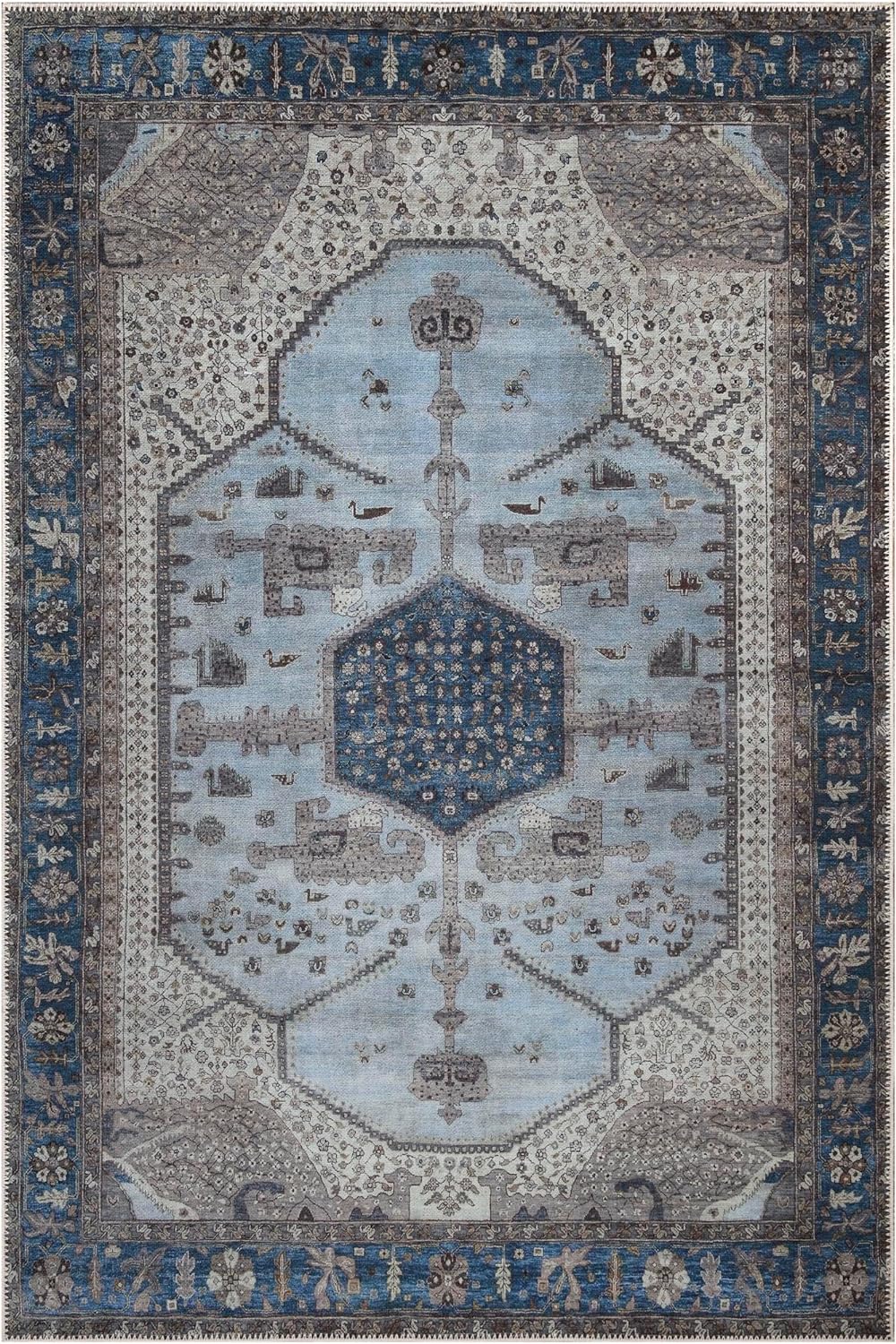 Keen Home Design 9x12 Rug - Machine Washable Area Rug with Non-Slip Backing, Ideal for Living Room, Dining Room, Bedroom - Vintage, Easy Clean, Durable, Low Pile Rug - (9' x 12')