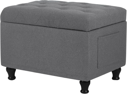 Ottoman with Storage 24'' Storage Ottomans Fabric Ottoman Footstools Small Upholstered Foot Rest Stool for Couch, Living Room, Bedroom, Entrance Shoe Bench Grey