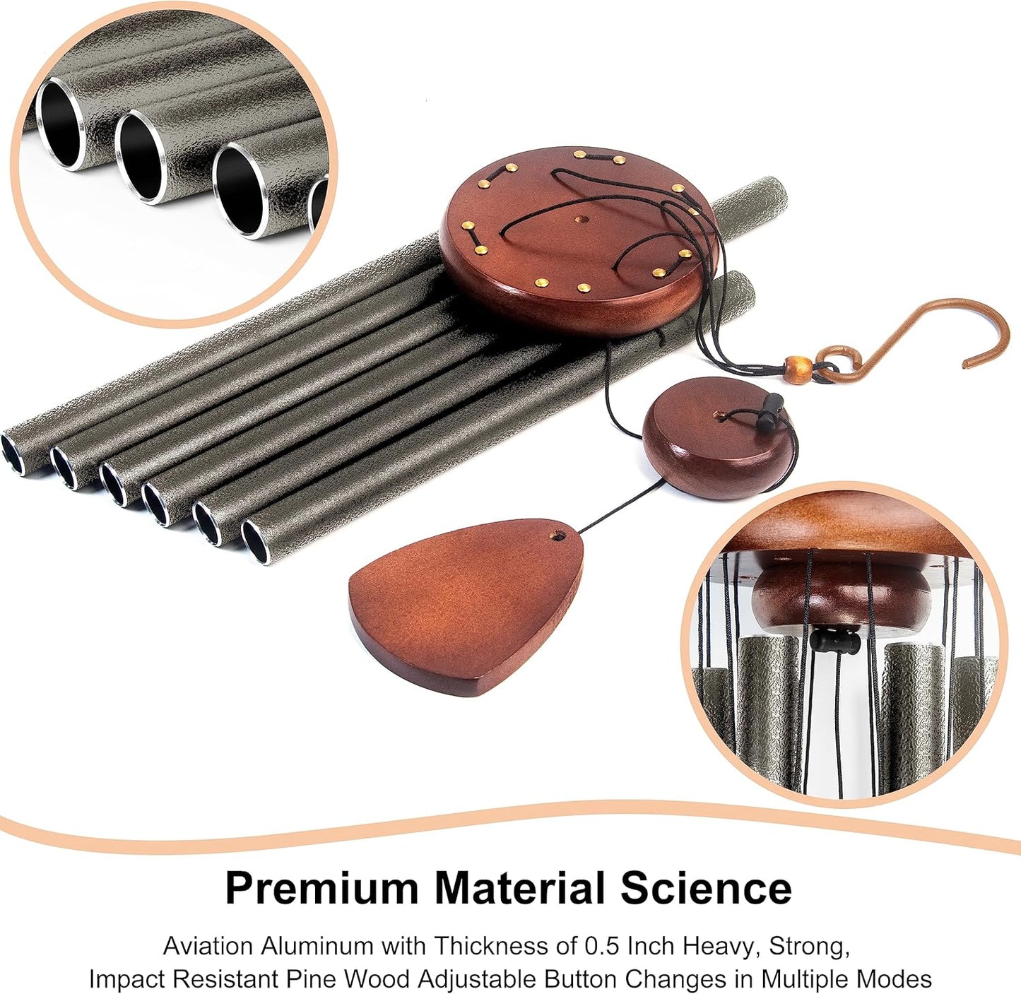 Large Aluminium Wind Chimes 37 Inches to Create a Zen Atmosphere Suitable for Outdoor, Garden, Patio Decoration. Classic Wind Chimes with Wind Catcher Suitable as A Gift for Unisex(Copper)