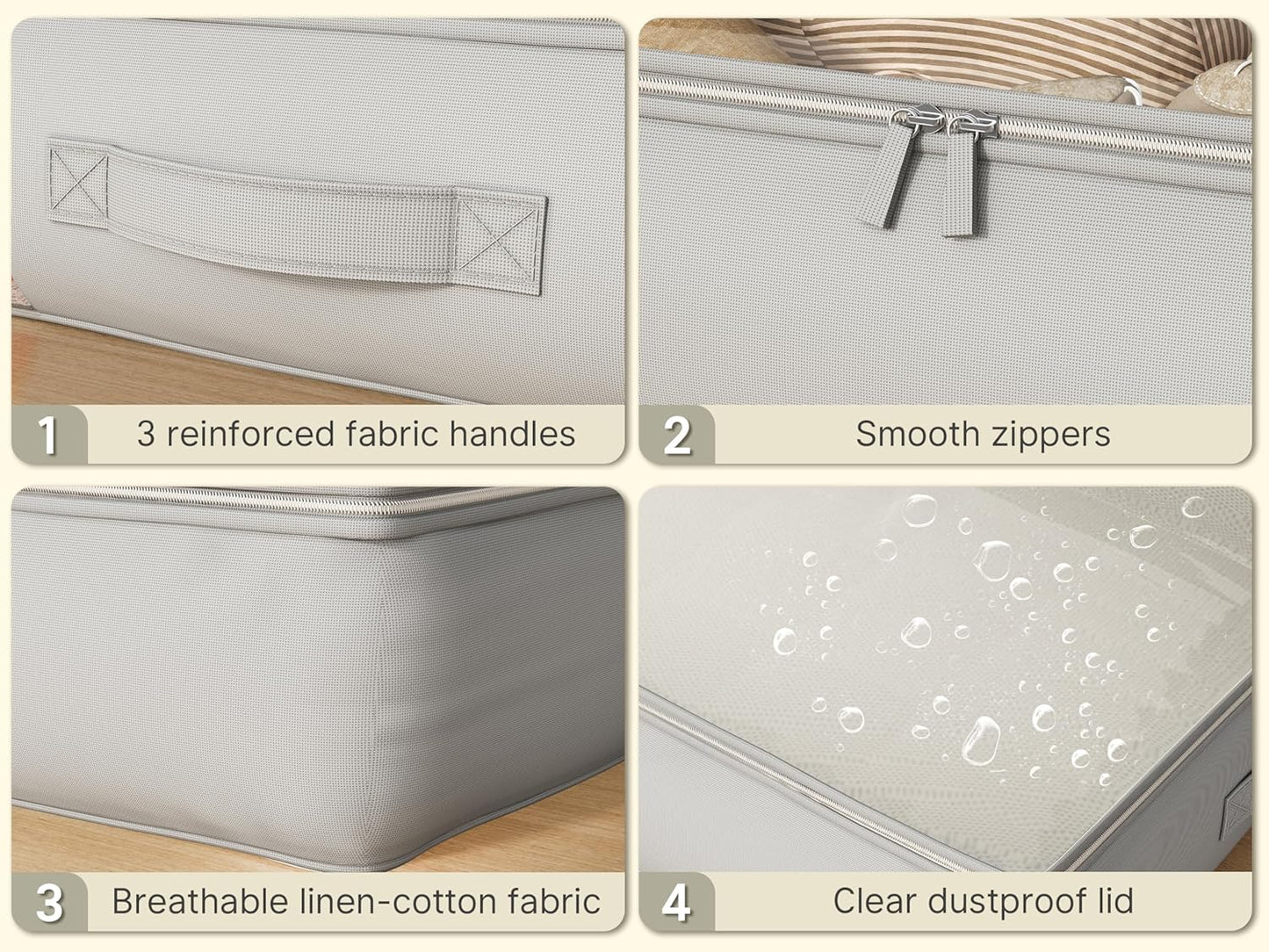 Under Bed Storage Containers with Window, Closet Organizers and Storage Bags, Foldable Underbed Storage Bags for Blankets, Clothing, Comforter, Linen Sheets, Wrapping Paper, 4 Pack, Grey