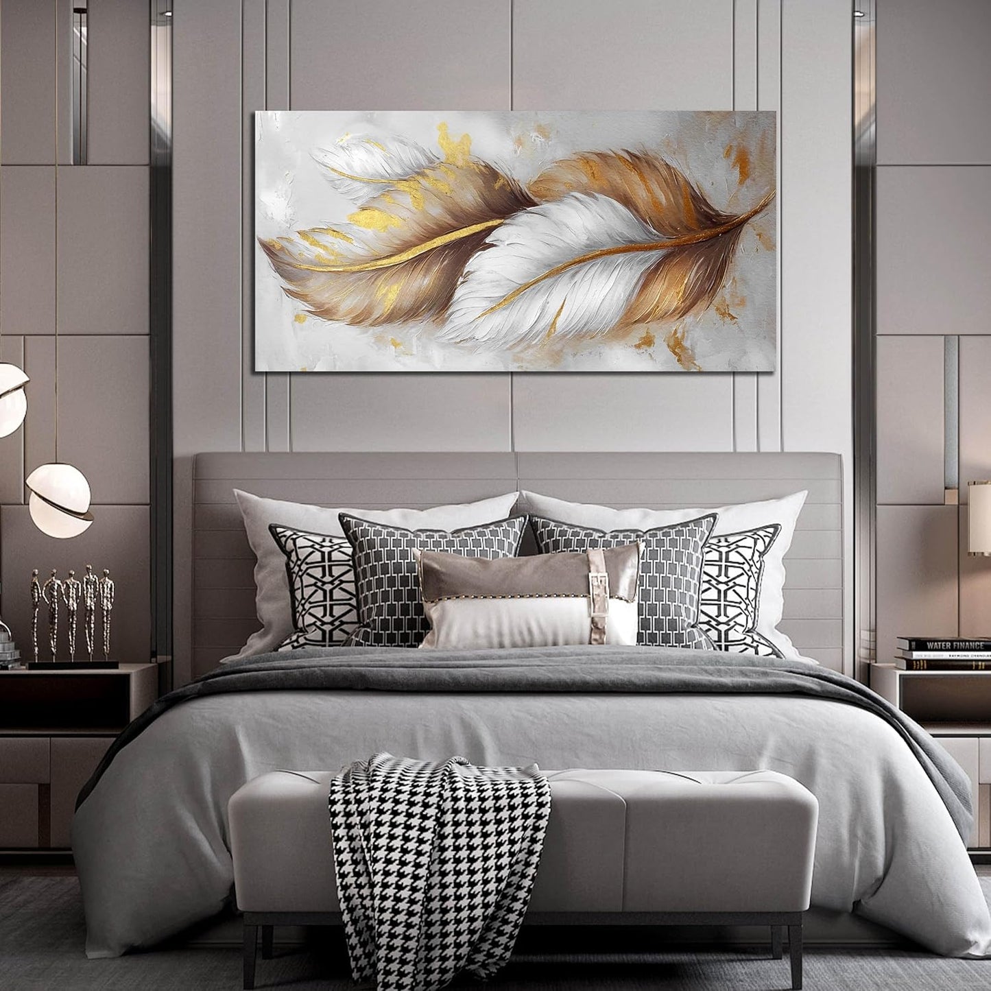 Leaf Canvas Wall Art for Living Room Large Size - White and Brown Gold Pictures Wall Art for Bedroom - Modern Wall Art Office Size 29" x 59"