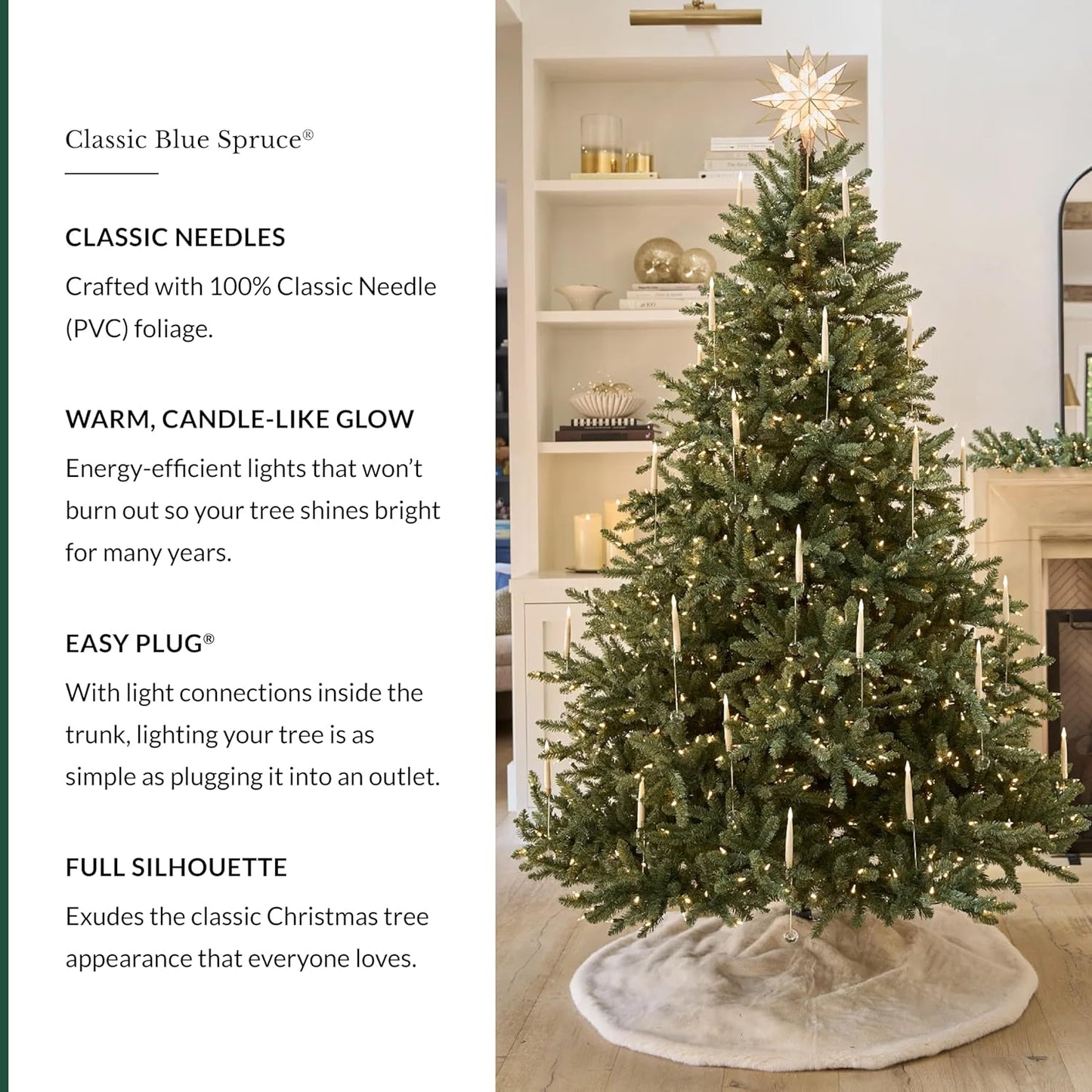 Balsam Hill 5.5 ft Pre-Lit Classic Blue Spruce - Artificial Christmas Tree with 400 LED Clear Lights, Easy Plug Technology, Premium Stand & Storage Bag for Indoor Holiday Decorating