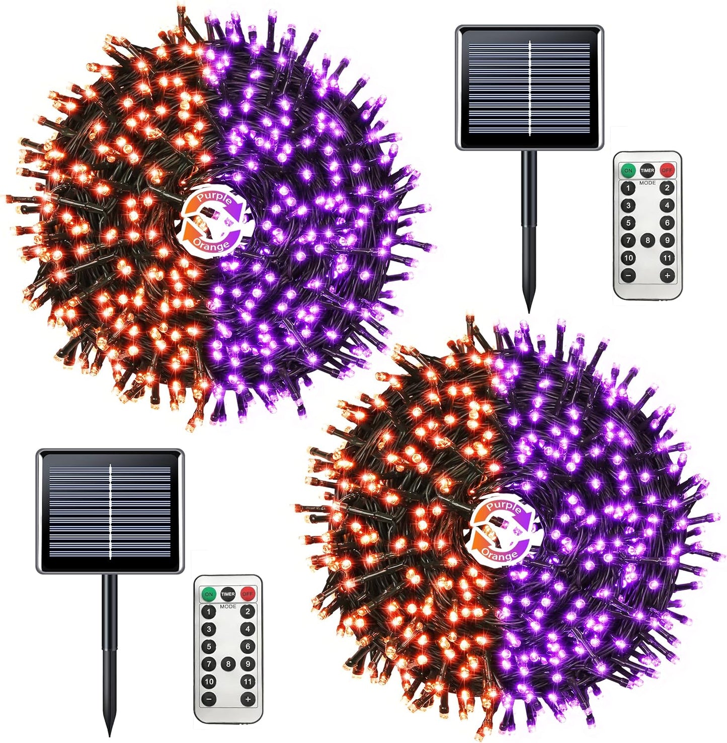 JMEXSUSS 2 Pack Purple and Orange Solar Christmas Lights, Total 400 LED 151FT Color Changing Solar String Lights Outdoor Waterproof for Outside Patio Yard Tree Halloween Christmas Decorations
