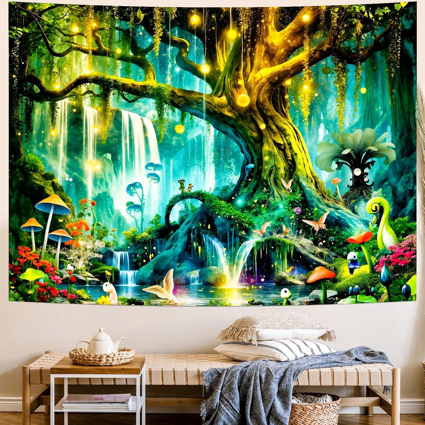 Delur Magical Forest Tapestry Fantasy Tree of Life Enchanted Fairy Tale Forest Tapestry Mystical Psychedelic Nature Landscape Wall Hanging Headboard for Bedroom Living Room Home Decor (59.1" x 78.7")