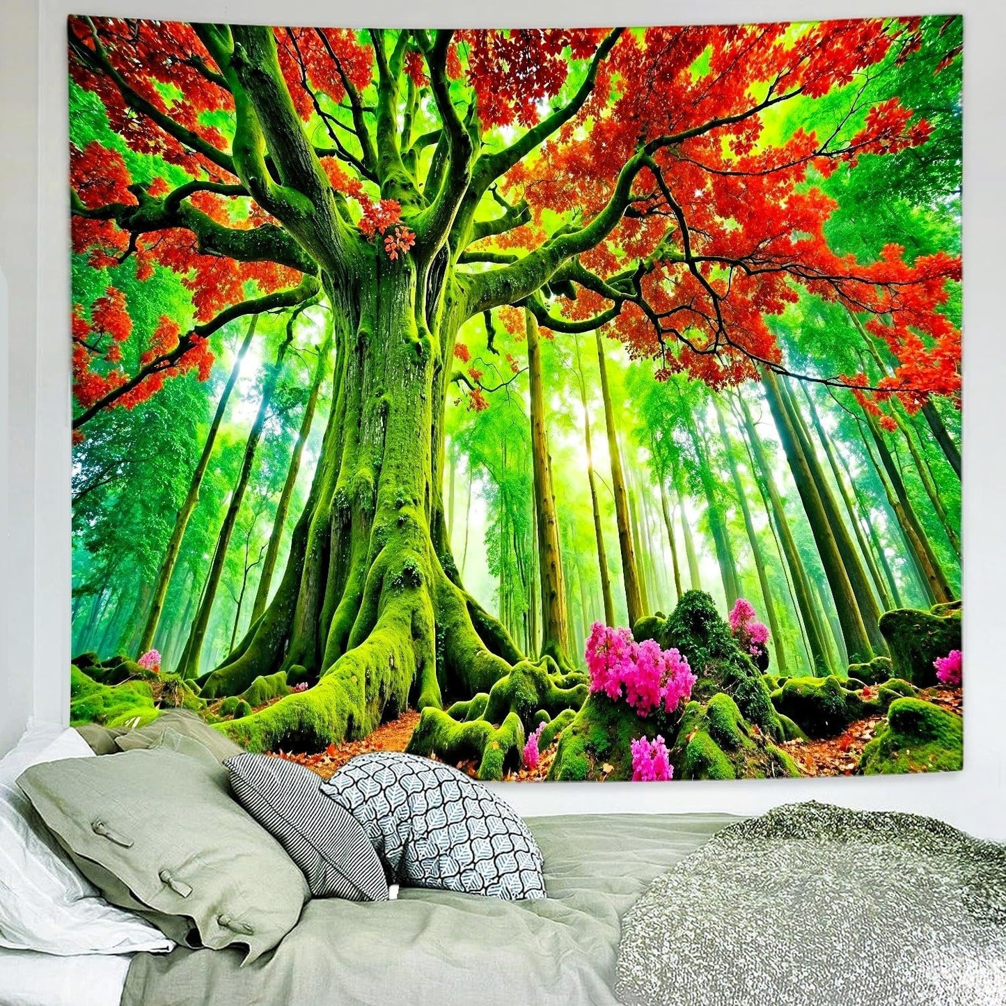 Delur Forest Tapestry Tree of Life Green Landscape Rainforest Wall Hanging Tapestry Colorful Mystical Nature Spiritual Psychedelic Headboard for Bedroom Living Room Home Decor (51.2" x 59.1")