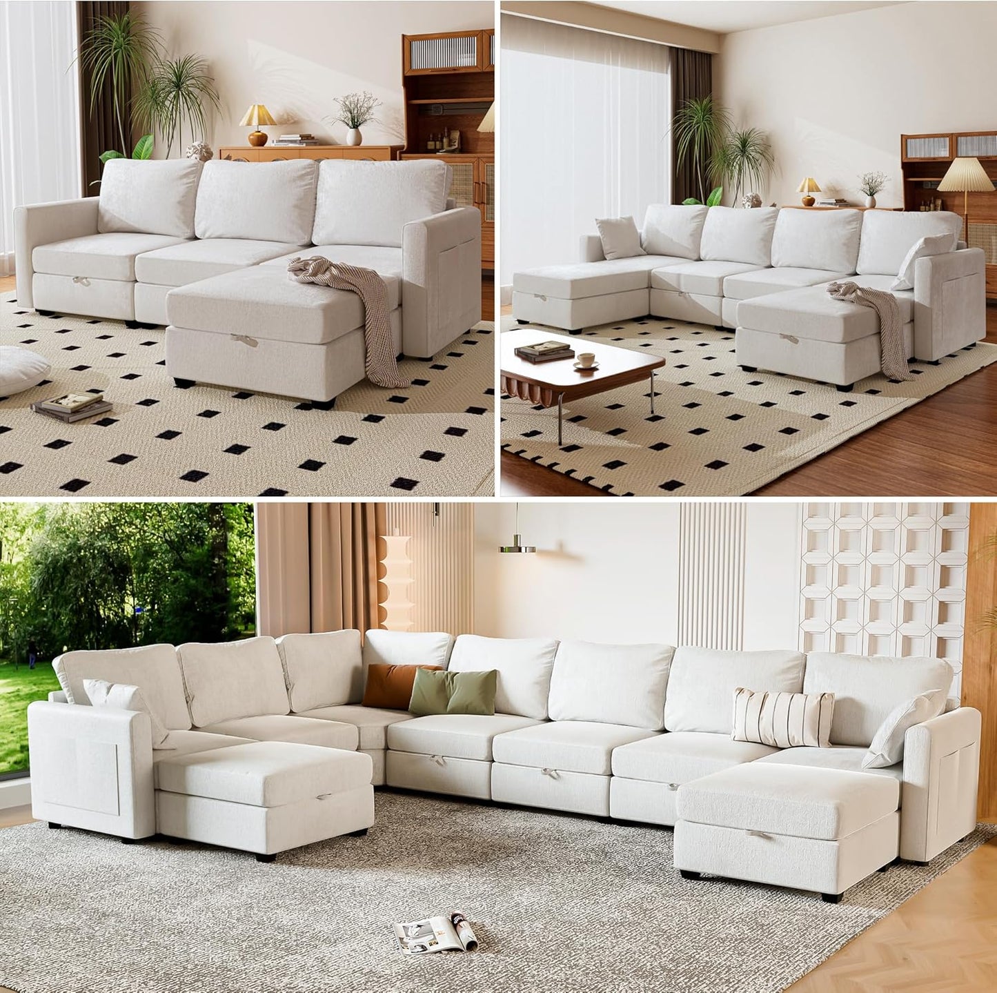 mestyl Modular Sectional Sofa Convertible Sofa Couch Set with Storage for Living Room, Modern 4 Seater Modular Sectional Couch (Beige)