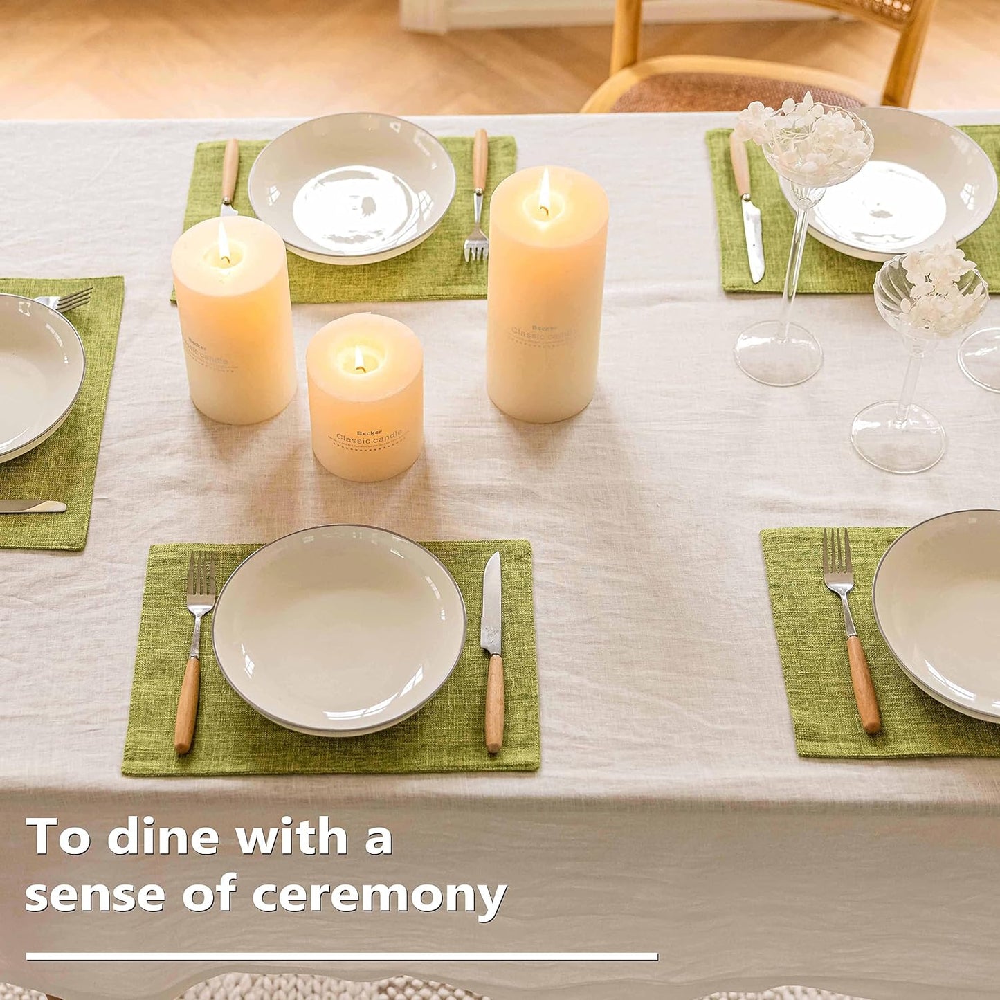 Home Brilliant Green Placemats Set of 4 Washable Place Mats Linen Placemats Heat Resistant Table Mats for Wooden Table Indoor Outdoor Decor, Lime Green