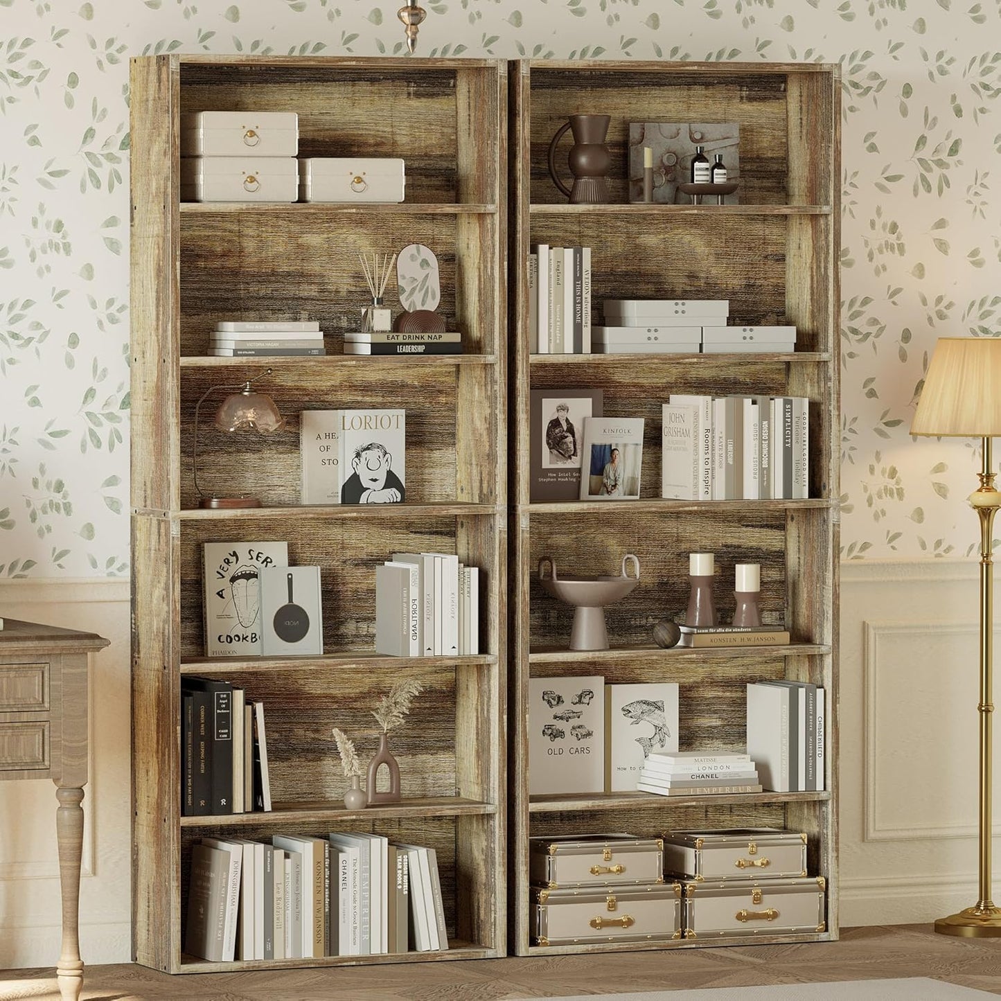 IRONCK Bookshelves and Bookcases Set of 2 Floor Standing 6 Tiers Display Storage Shelves 70 in Tall Bookcase Home Decor Furniture for Home Office, Living Room, Bed Room