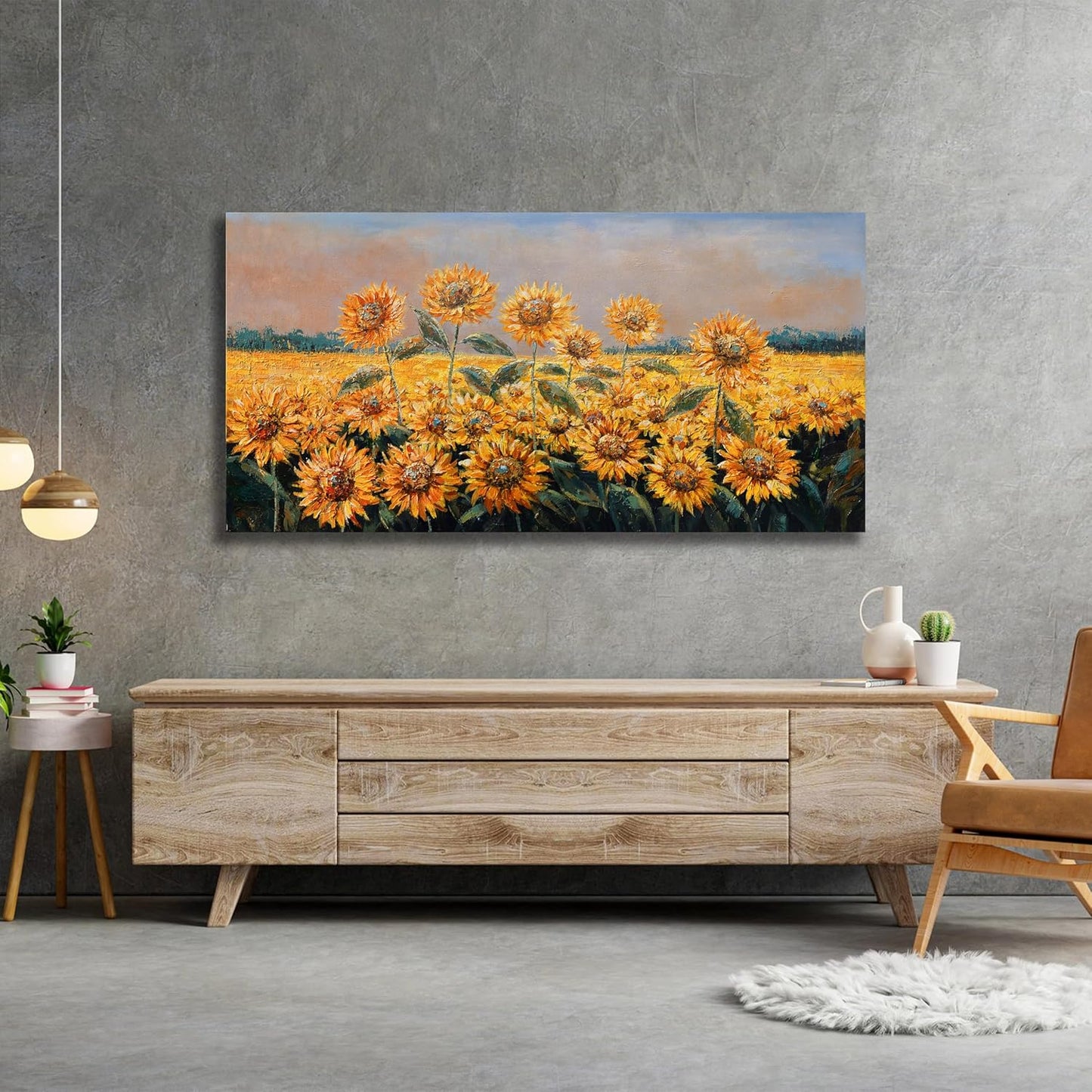 Yuaxker Sunflower Flower Wall Art Modern Yellow floral Canvas Painting Positive Trendy Wall Decor Artwork for Living Room Bedroom Dining Room Office Home Decor 24x48inch