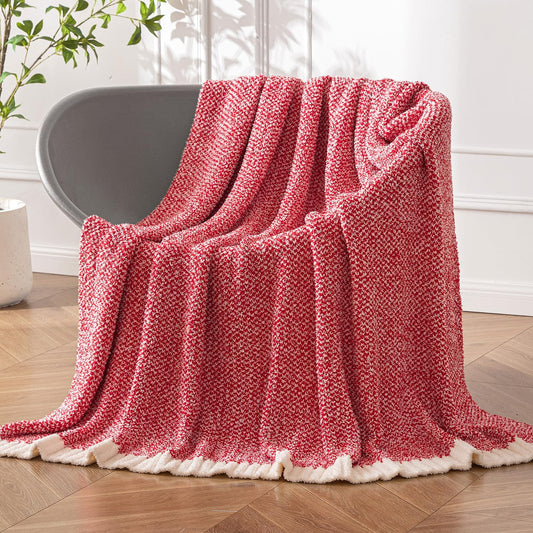 MIULEE Red Super Soft Throw Blanket for Couch, Cozy Fluffy Warm Blankets Lightweight Knit Throw Blankets for Sofa, Bed, Chair, Living Room, Camping, Picnic, 60 x 80 inch