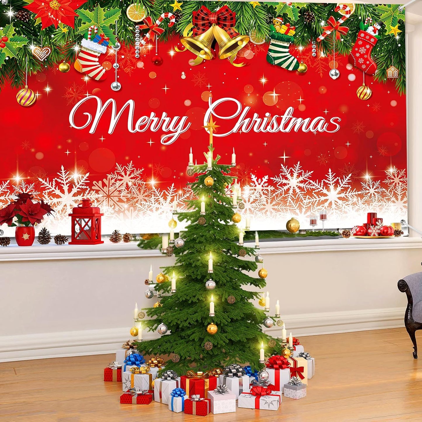 Irenare Christmas Backdrop Merry Christmas Banner Party Decoration Xmas Photography Background Photo Props for Winter Holiday New Year Eve Family Party Decoration Supplies(Snowflake)