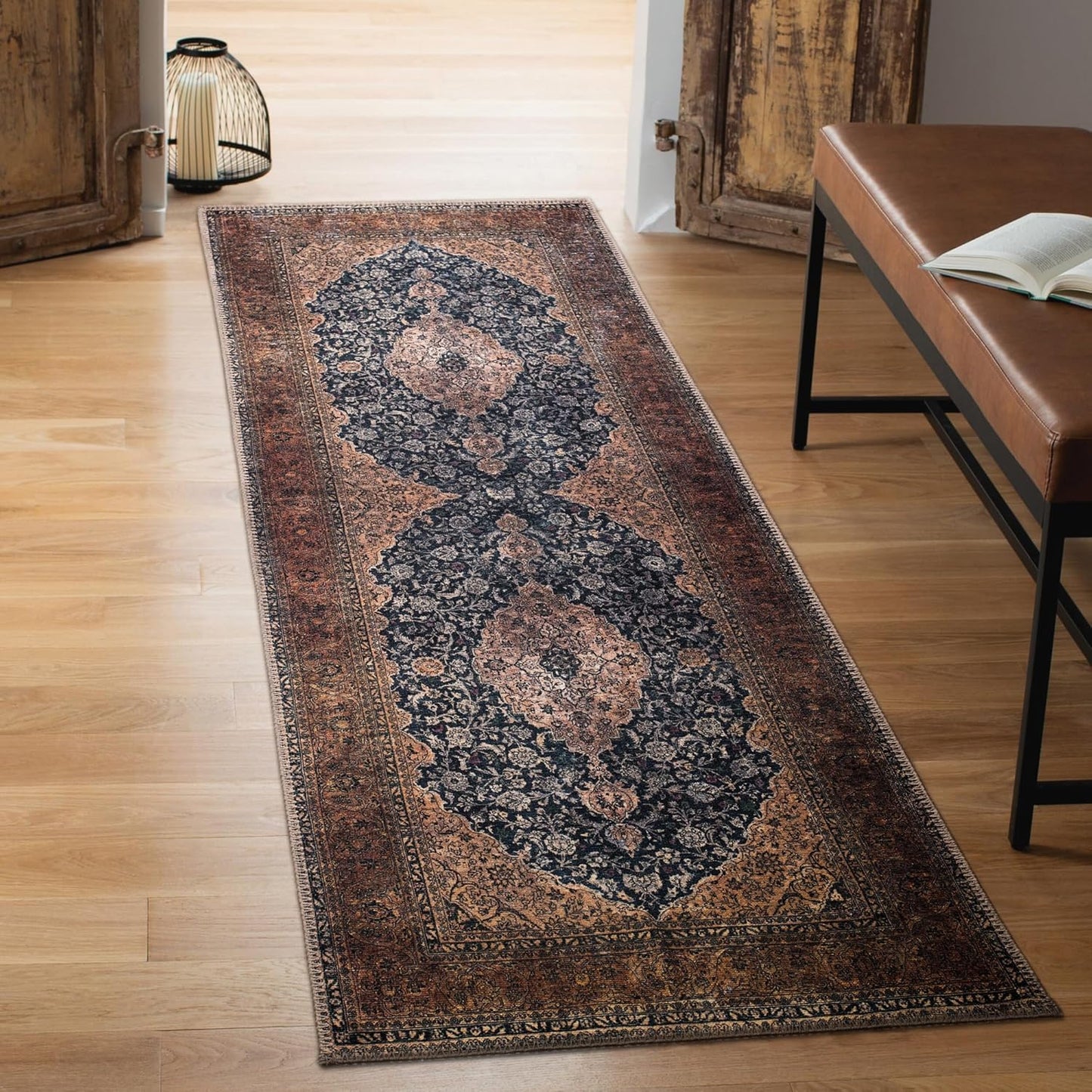 Keen Home Design 2x12 Rug - Machine Washable Runner Rug with Non-Slip Backing, Ideal for Hallway, Entryway, Kitchen, Laundry Room - Vintage, Easy Clean, Durable, Low Pile - (2'6" x 12')