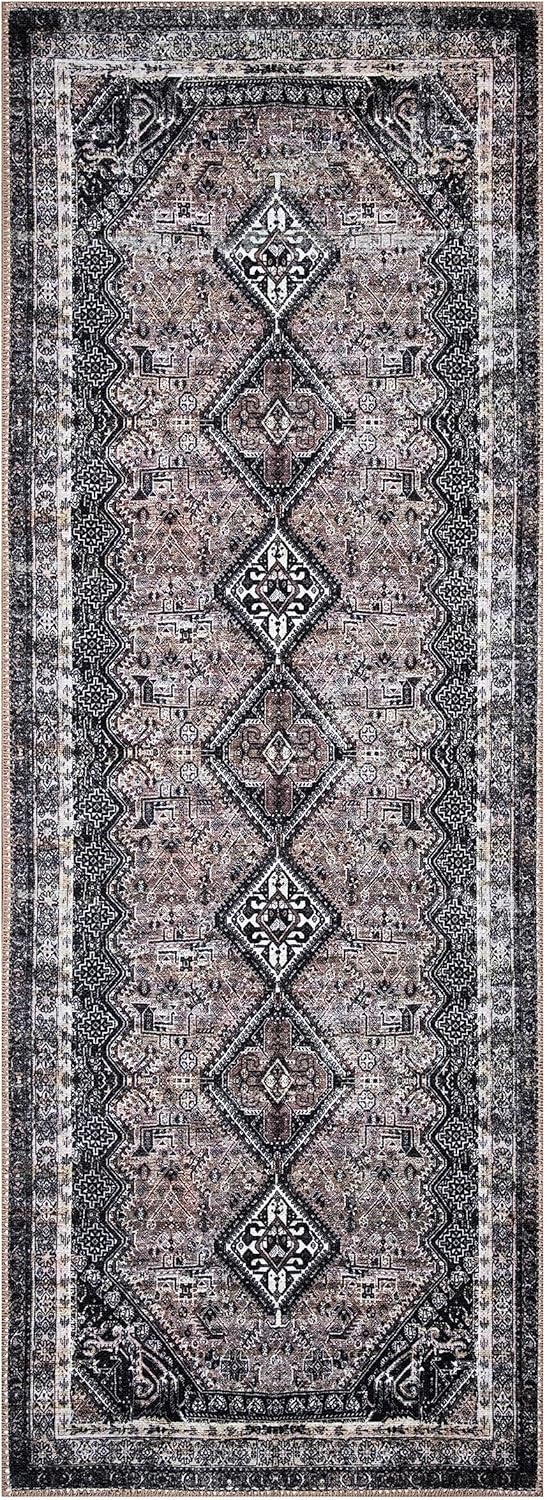 Keen Home Design 2x12 Rug - Machine Washable Runner Rug with Non-Slip Backing, Ideal for Hallway, Entryway, Kitchen, Laundry Room - Vintage, Easy Clean, Durable, Low Pile - (2'6" x 12')