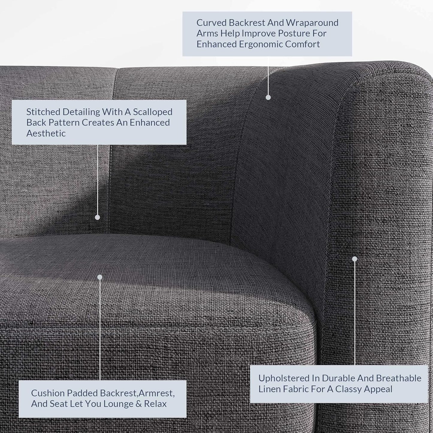 BELLEZE Living Room Chairs Set of 2, Linen Round Accent Barrel Chairs, Club Tub Sofa Chairs for Bedroom, Corner Chairs with Flared Legs and Cozy Soft Padding - Highland (Gray)