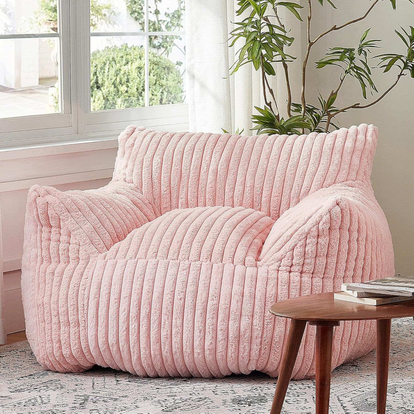 Giant Bean Bag Chairs for Adults with Filling Plush Fluffy Bean Bag Chairs for Teens with Armrests Comfy BeanBag Lazy Couch Sofa Chair for Bedroom Living Room Reading