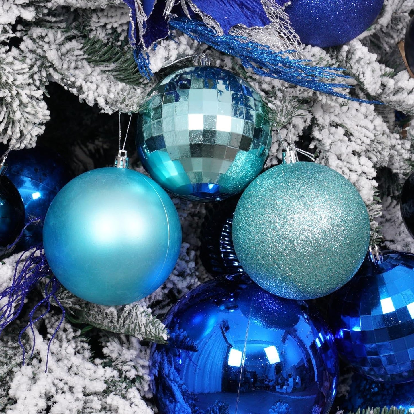 XmasExp Large Christmas Ball Ornaments,4pcs Light Blue Giant Shatterproof Plastic Hanging Mercury Xmas Ball Decorations Christmas Tree Ornaments (Lake Blue, 4")
