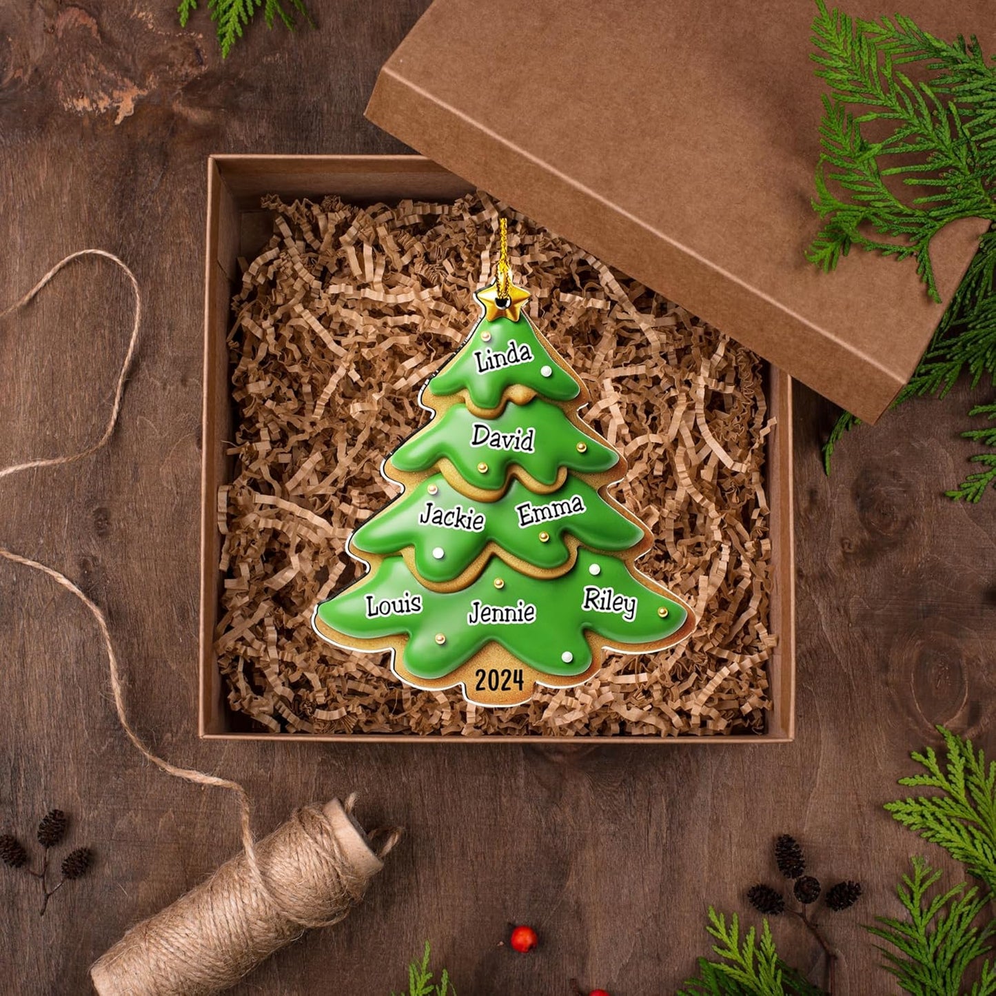 Family Gingerbread Name - Personalized Custom 3D Inflated Effect Acrylic Ornament Family Members and Pets Ornament Gifts for Family Tree Decoration (A05, 3 Names)