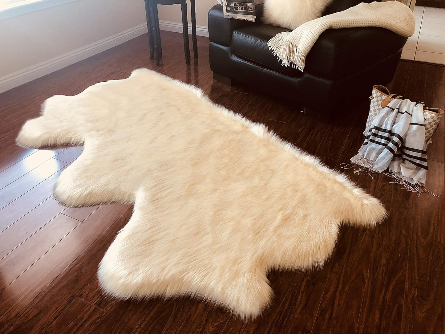 LAMBZY Faux Sheepskin Hypoallergenic Free Shape Shag Rug, Luxury Shaggy Silky Plush Carpet for Bedrooms Living Room Kids Rooms Sofa Floor Rugs (Triple Side by Side 3'x6',90x180cm Cream)