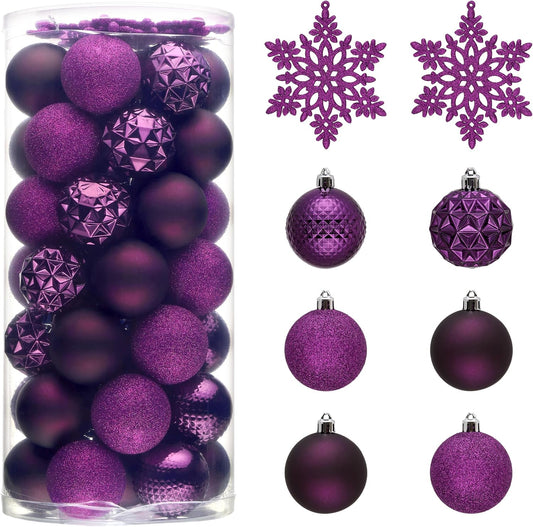 Valery Madelyn Christmas Tree Decorations Ornament Set for Fall Halloween, 50ct 2 Inches Purple Shatterproof Christmas Ball Ornaments Hanging Xmas Holiday Party Decor