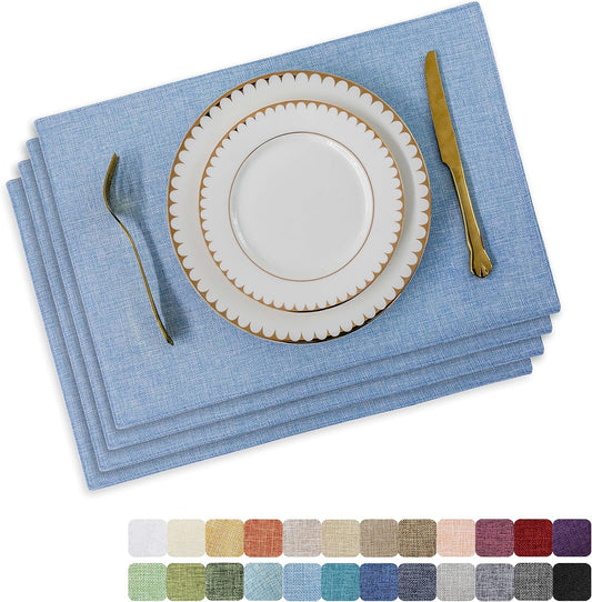 Home Brilliant Blue Placemats Set of 4 Heat Resistant Farmhouse Boho Placemats Burlap Cloth Place Mat Dining Table Place Mats Kitchen Table Mats, Blue