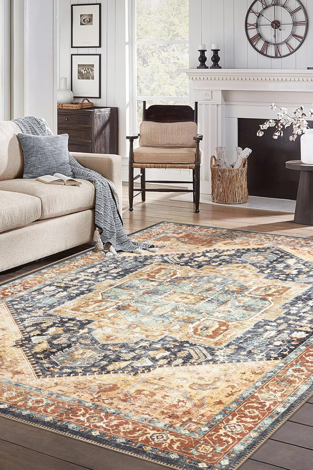 Keen Home Design 10x14 Rug - Machine Washable Area Rug with Non-Slip Backing, Ideal for Living Room, Dining Room, Bedroom - Vintage, Easy Clean, Durable, Low Pile Rug - (9'7" x 14')