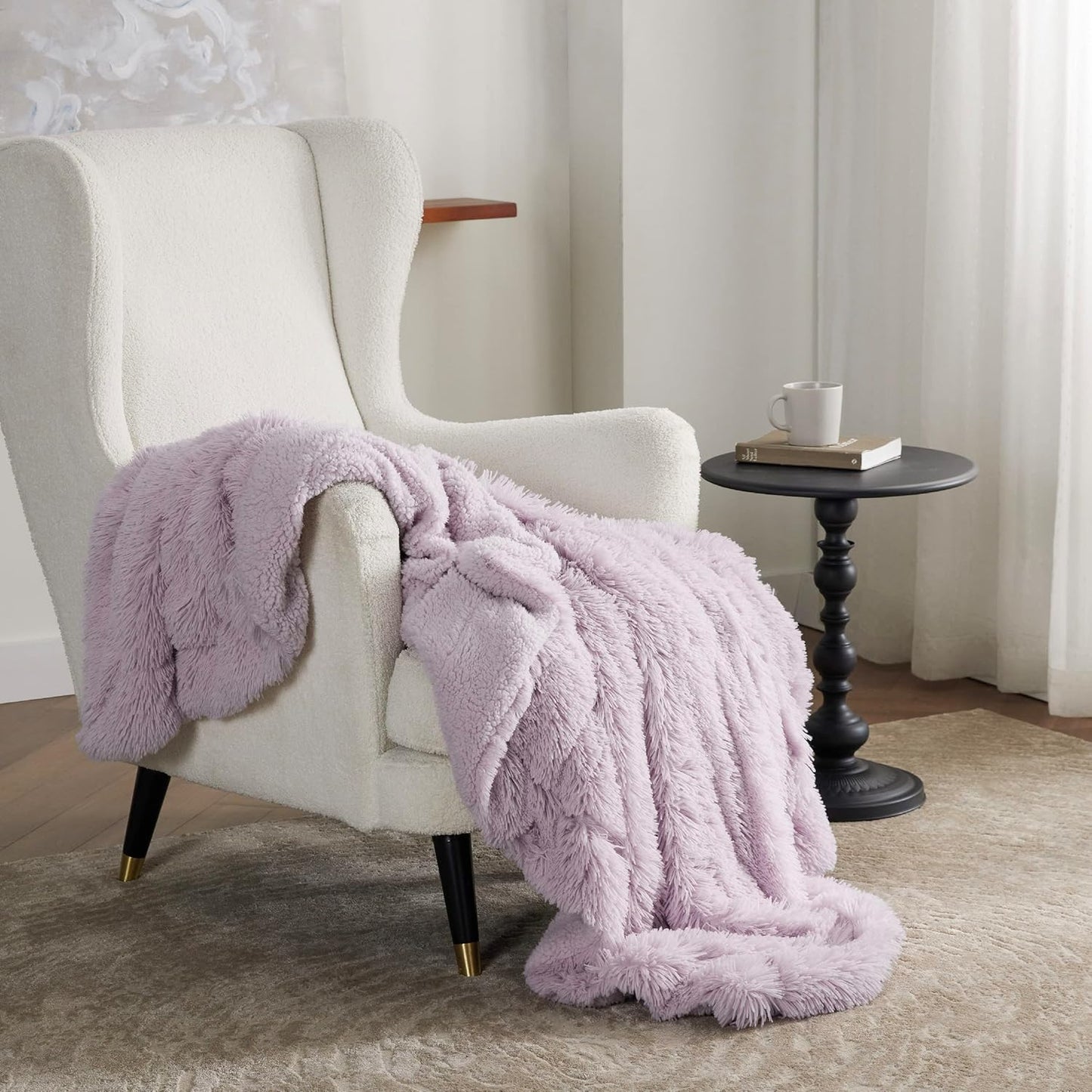 Bedsure GentleSoft Fuzzy Sherpa Faux Fur Twin Blanket Lavender Purple Cozy Gifts for Women Men, Soft Fleece Plush Warm Thick Blanket Twin Size for Bed, Room Dorm Essentials Purple Decor Gifts, 60x80