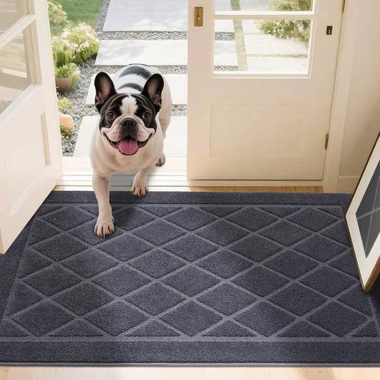 JSEI Dirt Trapper Door Mat 36"x60", Non-Slip Washable Entryway Mats, Dog Door Mat, Stain Resistant and Absorbent Floor Mats, Low Profile Welcome Mat for Front Back Door, Dark Grey