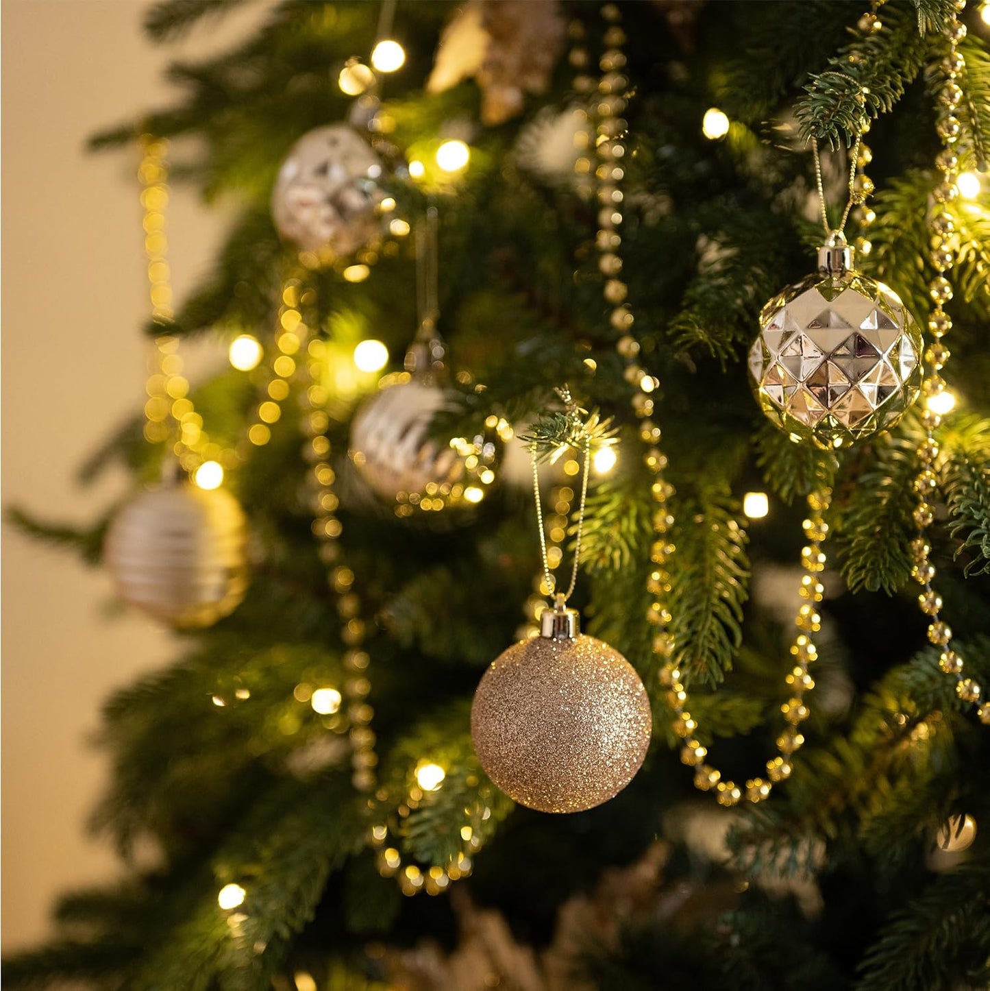 Valery Madelyn Christmas Ornaments Tree Decorations Set for Fall Halloween, 24ct Champagne Gold Shatterproof Ball Ornaments, 2.36" Hanging Ornament Bulk for Xmas Holiday Party Decor