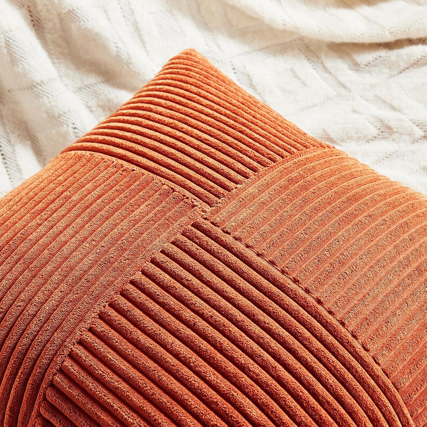 Fancy Homi Set of 2 Burnt Orange Decorative Throw Pillow Covers 26x26 Inch for Living Room Couch Bed, Boho Farmhouse Fall Home Decor, Soft Corss Corduroy Patchwork Textured Cushion Case 66x66 cm