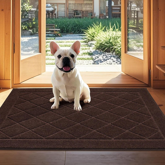 JSEI Dirt Trapper Door Mat 32"x48", Non-Slip Washable Entryway Mats, Dog Door Mat, Stain Resistant and Absorbent Floor Mats, Low Profile Welcome Mat for Front Back Door, Brown