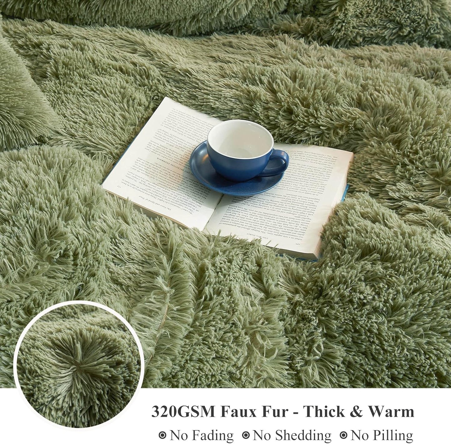 XeGe Luxury Faux Fur Throw, Moss Green Soft 50x60 Fluffy Blanket, Shaggy Plush Decorative Couch Throw, Cute Furry Throw Fuzzy Office Lap Blanket for Bedroom Living Room Sage Green