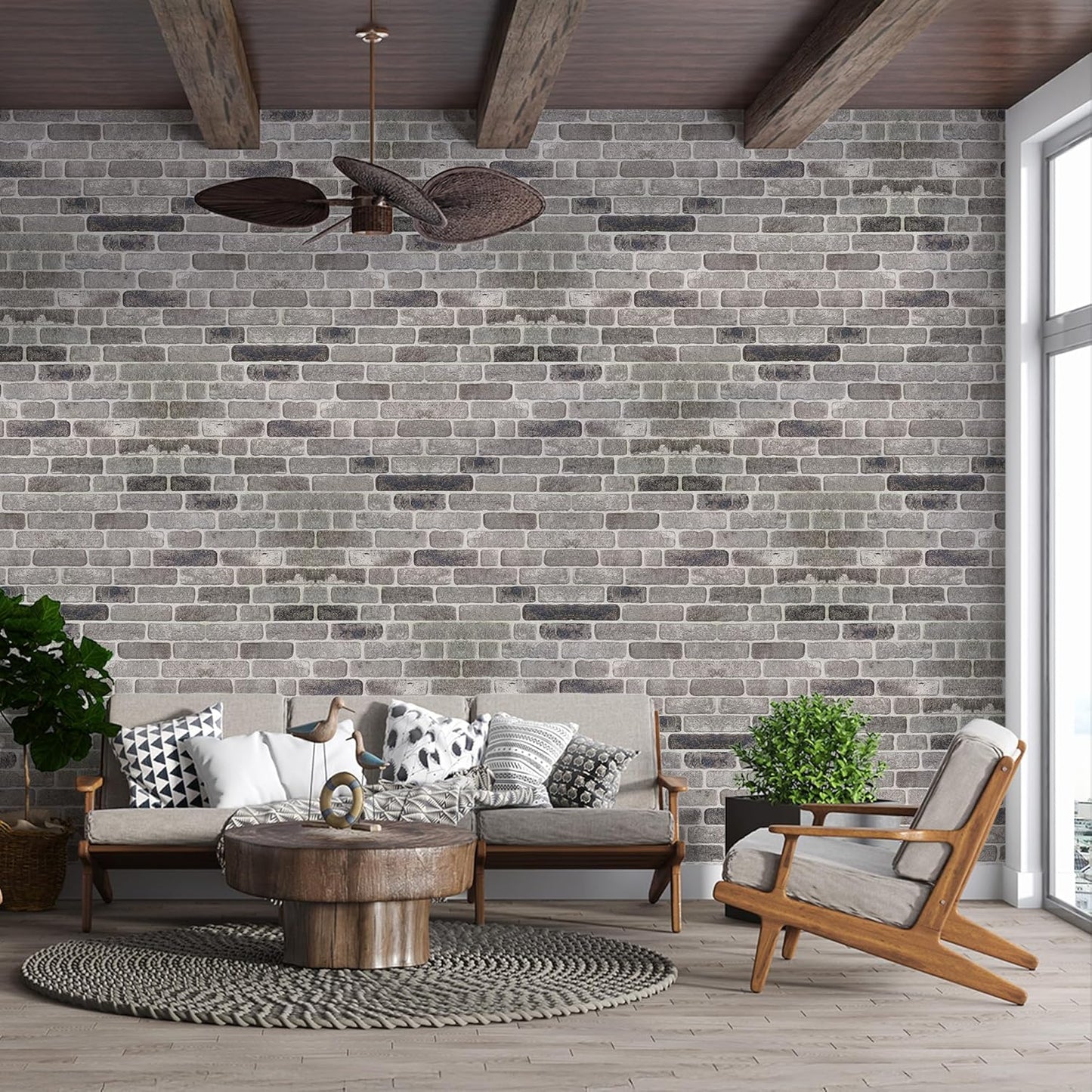 IZODEKOR 3D Wall Panels Brick Effect - Cladding, Stone Look, Styrofoam Facing for Living Room, Kitchen, Bathroom, Balcony, Bedroom, Back of Counter | Path of Gray (3 x Panels) - Covers 53 sq ft
