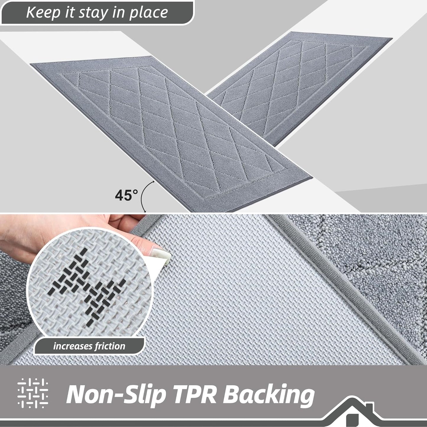 BEQHAUSE Dirt Trapper Door Mat 20" x 32", Doormat Non-Slip Entryway Rugs Washable, Dog Door Mat Stain Resistant and Absorbent Welcome Floor Mat for Front Back Door, Muddy Wet Shoes & Paws, Grey