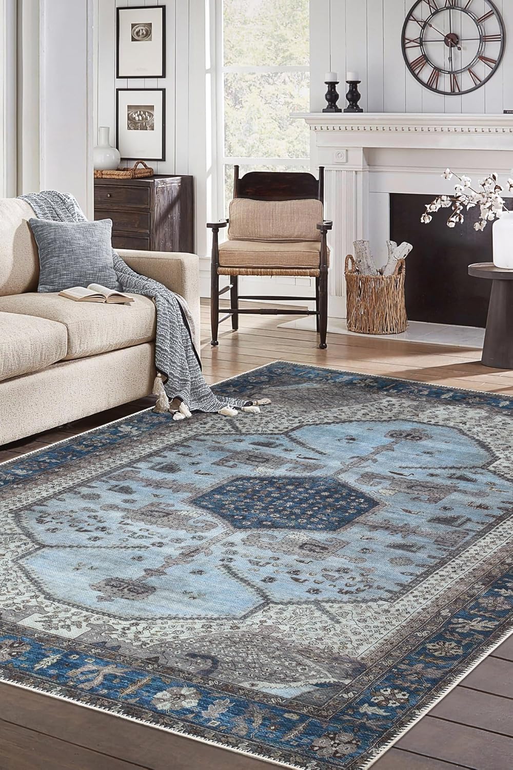 Keen Home Design 8x10 Rug - Machine Washable Area Rug with Non-Slip Backing, Ideal for Living Room, Dining Room, Bedroom - Vintage, Easy Clean, Durable, Low Pile Rug - (8' x 10')