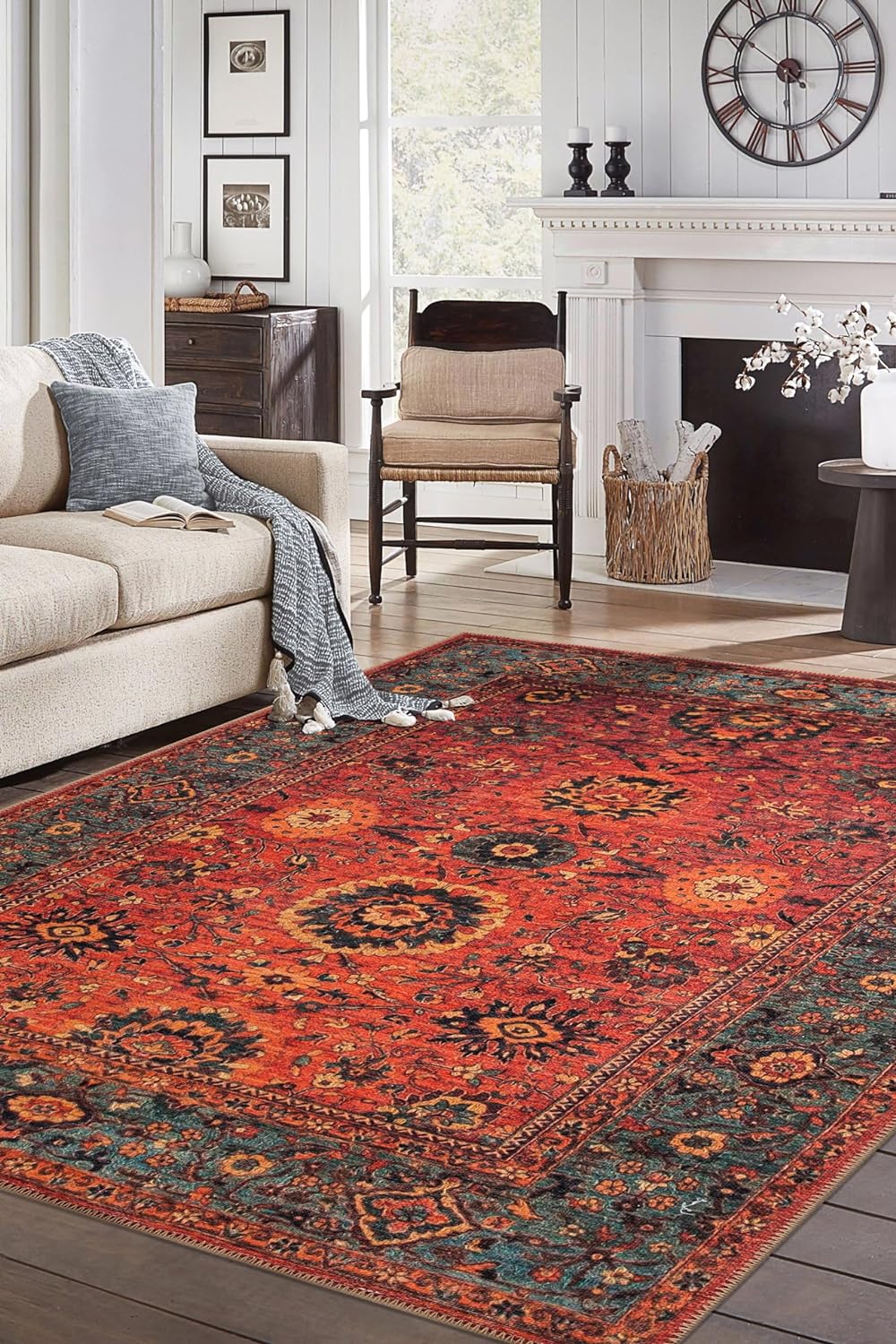 Keen Home Design 10x14 Rug - Machine Washable Area Rug with Non-Slip Backing, Ideal for Living Room, Dining Room, Bedroom - Vintage, Easy Clean, Durable, Low Pile Rug - (9'7" x 14')